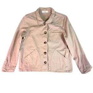 Beige Utility Jacket Button Front Long Sleeve Workwear Style Women's Size S